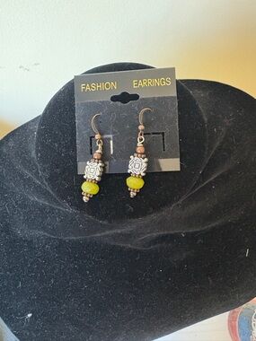 Earrings Green Bead Drop Earrings